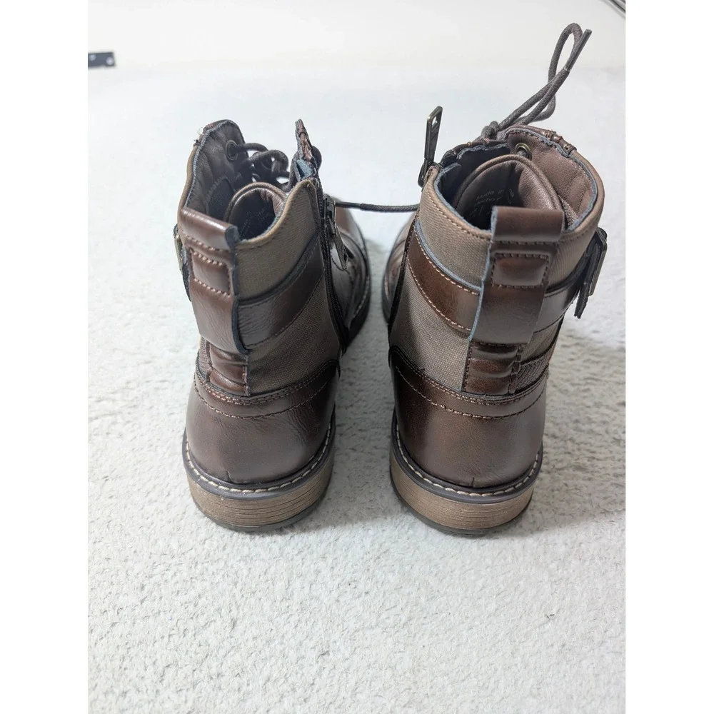 Madden by Steve Madden Boots Men 9.5 Brown Cap Toe Side Zip Buckle Combat *MINT*